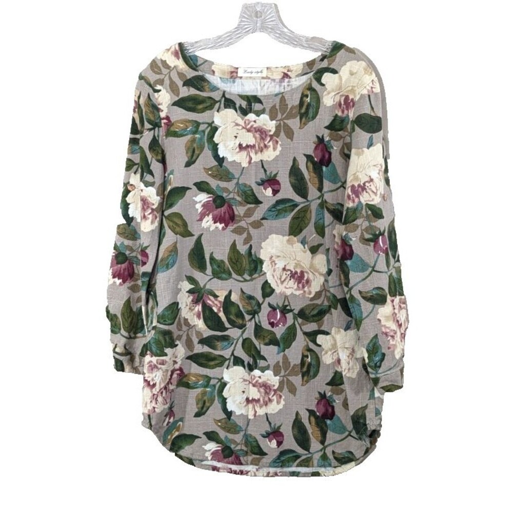 Women's Long Sleeve Tunic Dress Floral Top Cottagecore Bohemian Size L See Photo